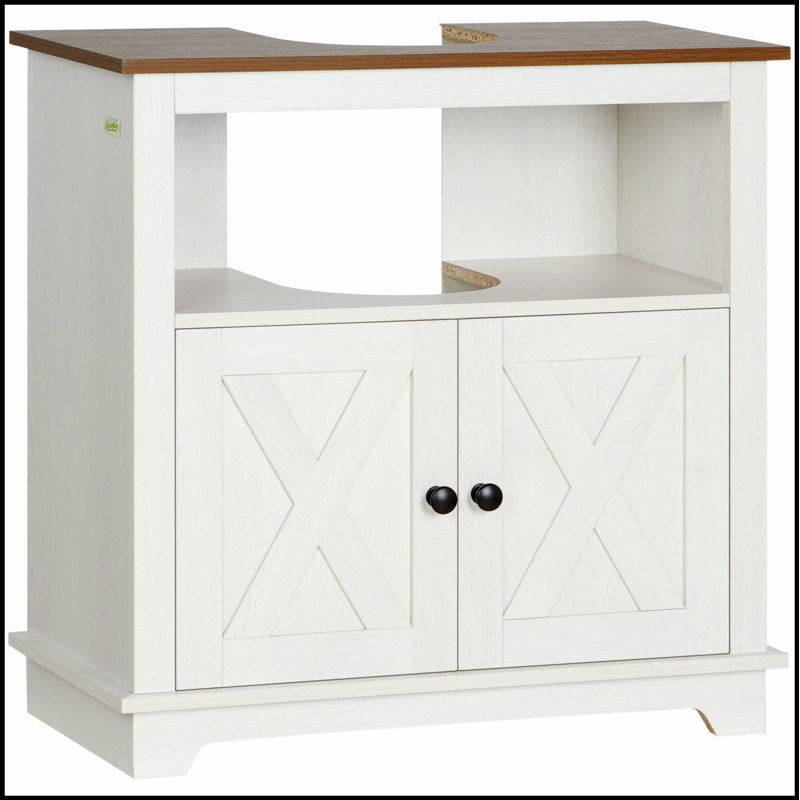 Kleankin Farmhouse Under Sink Bathroom Cabinet with Pedestal Vanity Storage, Perfect for Organized and Stylish Bathrooms