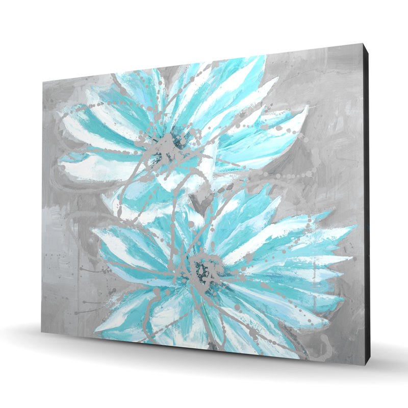 Deux petites fleurs bleues abstraites - Toile turquoise romantique