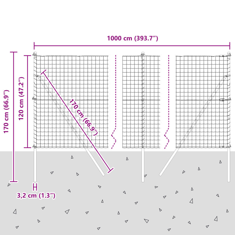1000 cm W Border Fencing, Grey, 120 x 1000 x 0.2 cm