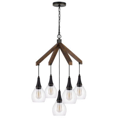 Watkins 5-Light Rubber Wood and Metal Chandelier with Clear Glass Shades