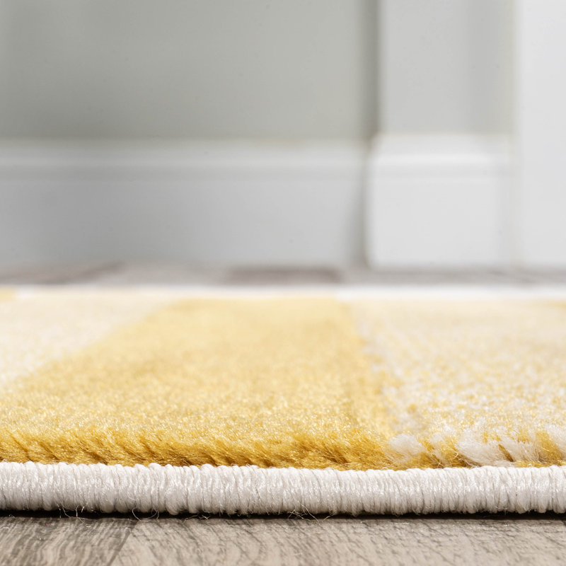Ascher Machine Woven Polypropylene Area Rug in Grey/Yellow/Cream, Rectangle 5'3" x 7'3"