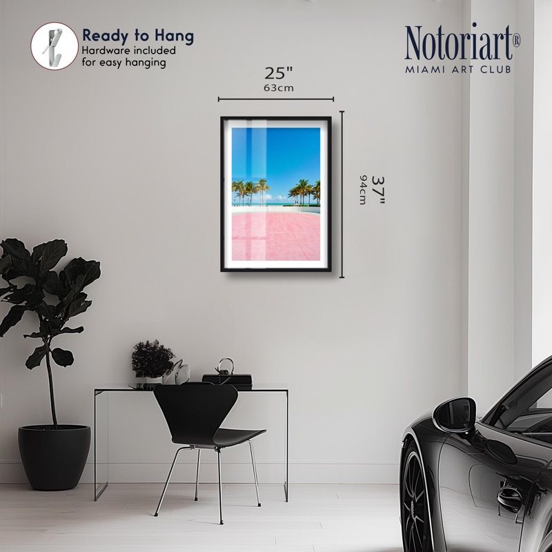 Motif de palmier rose par Notoriart, H 37 po x l 25 po, Noir
