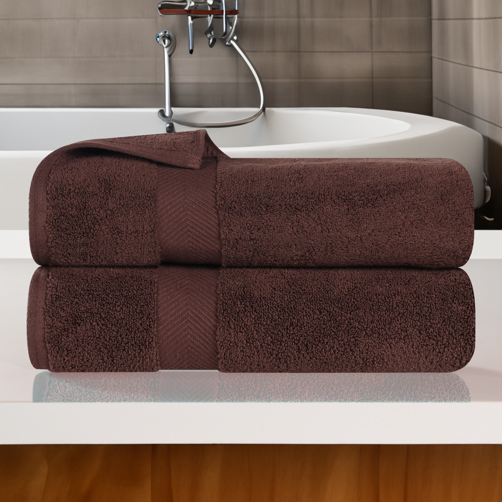 Hamachi 6-Piece Cotton Towel Set, Espresso, Bath Towels - 2 Pack