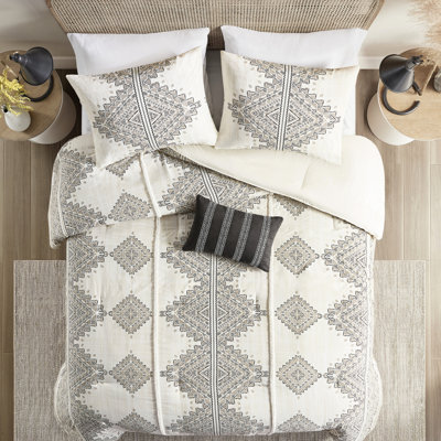 Édredon 4 pièces avec coussin décoratif pour lit double / grand. Noir / microfibre imprimée. . Facette d'inspiration mondiale. Oreiller lavable double / grand. Imprimé. Rembourrage. Style. Tissu de machine