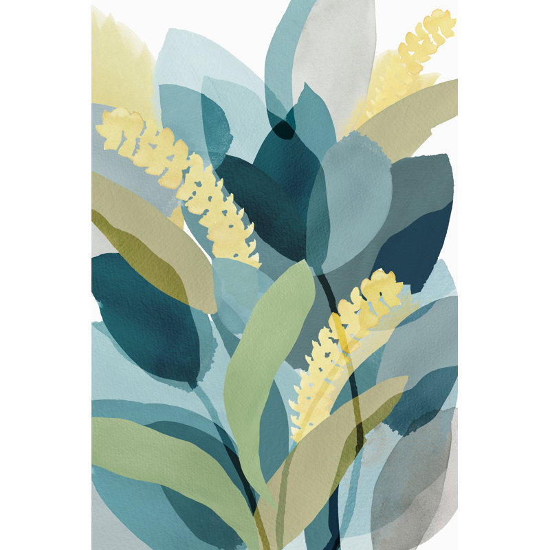 Jaune sarcelle floral II par Flora Kouta, H 18 po x l 12 po
