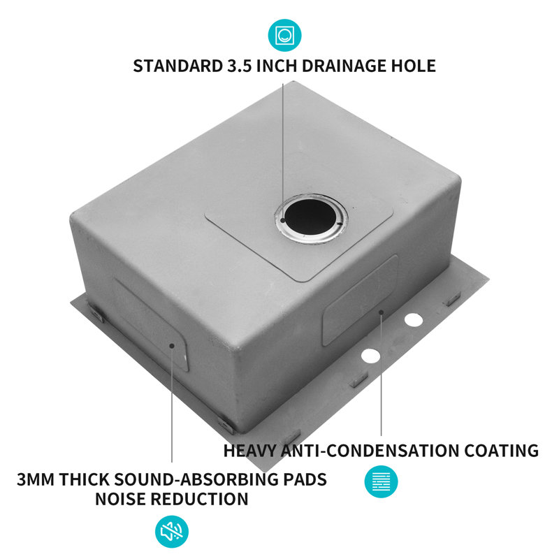 Lavabo encastré en acier inoxydable 25 po, matériau de calibre 16, rembourrage insonorisé, bol simple avec drainage optimal, filtre à panier inclus et instructions d'installation, lavabo insonorisant efficace