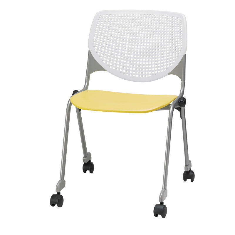 Chaise empilable en poly sans accoudoirs Kool, Avec des roulettes, Jaune