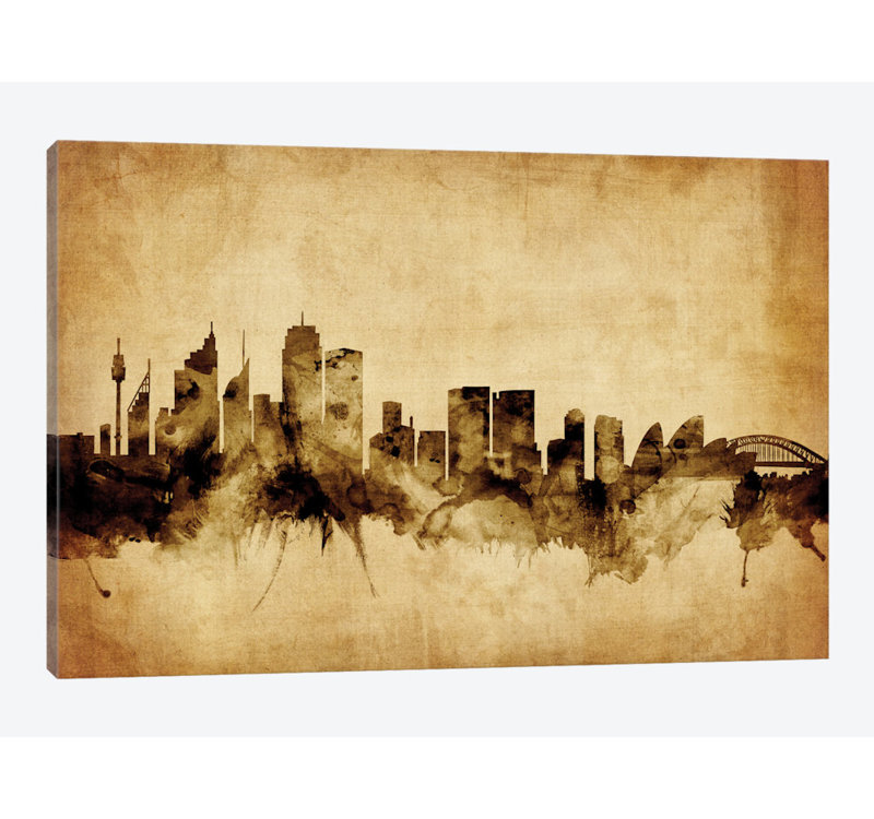 Foxed (rétro) série d’horizon : sydney, australie, impression sur toile tendue, H 26 po x l 40 po x P 1,5 po, Toile tendue