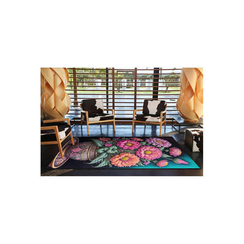Tapis décoratif géométrique moderne de couleur rose, Rectangle 4 pi 8 po x 6 pi 7 po