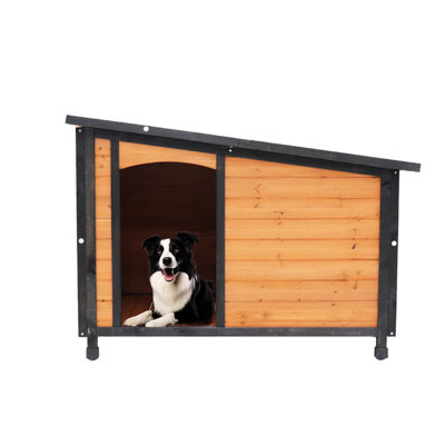 46" Dog House For Large Dogs - With Roof And Raised Feet, Solid Wood  gold Matte Black Red Elevated Feet Indoor & Outdoor