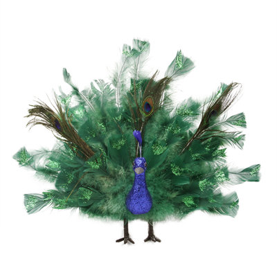 Décoration de Noël bleu et vert avec des plumes de la queue