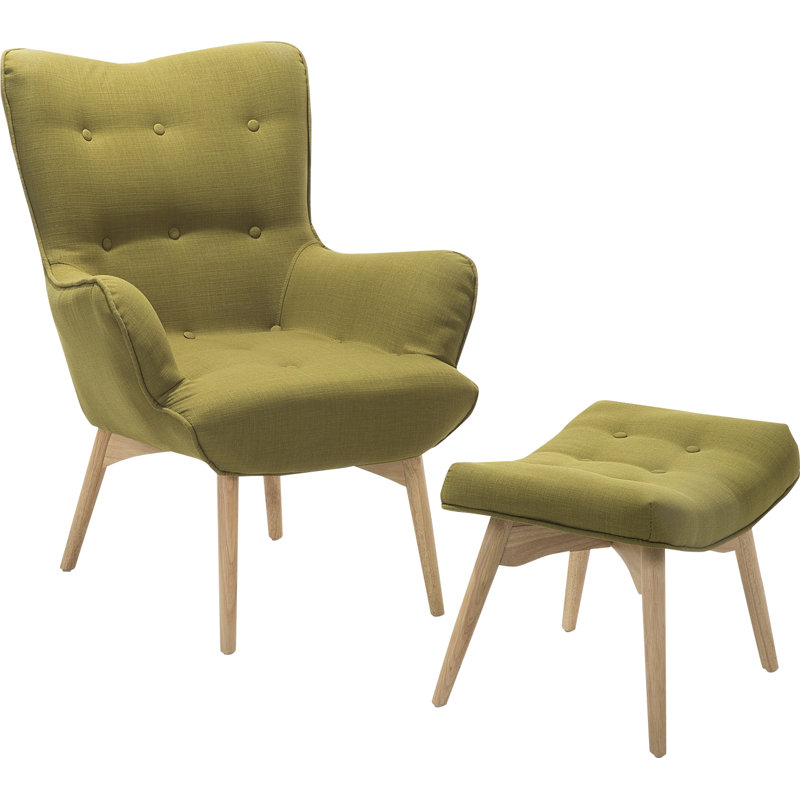 Linda Upholstered Armchair with Footstool, Olive