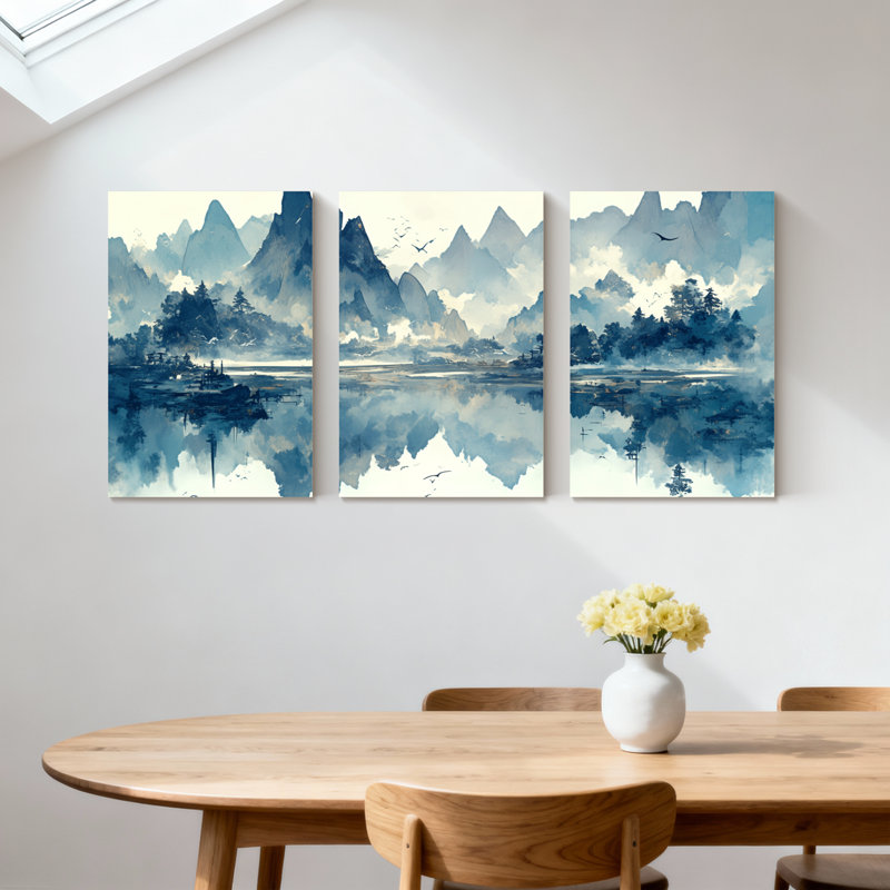 «Landscape & Nature Mountain Lake Reflection Landscape», ensemble de 3 impressions sur toile, H 30 po x l 60 po