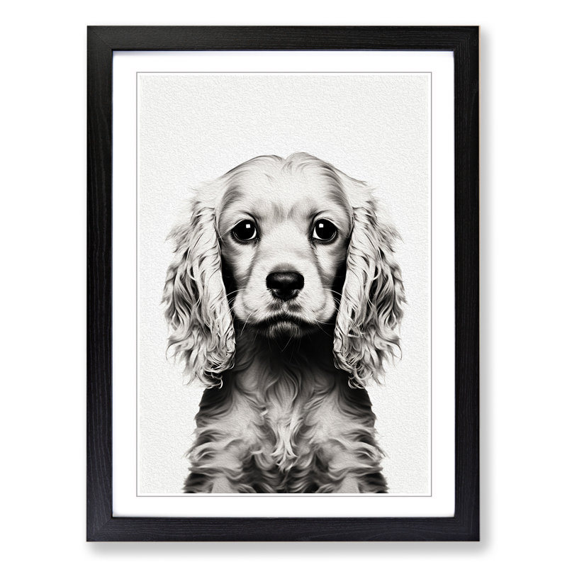Cocker Spaniel Minimalism No.3 - Single Picture Frame Print on Wood, 64cm H x 46cm W x 2cm D, Black