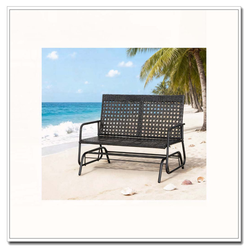 Banc de patio oscillant en osier avec structure en acier et rotin tissé à la main