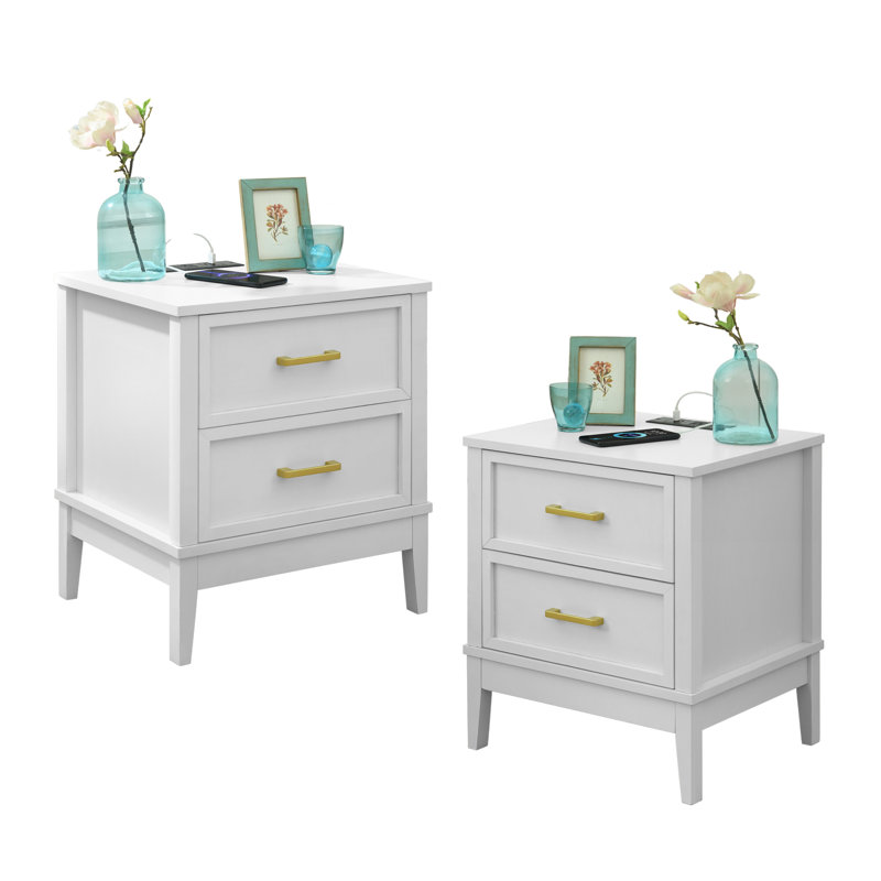 Walter Set Of 2 Wood Nightstands, 2 Drawer Bedside Tables With Storage, Night Stands For Bedroom, End Table Or Side Table For Living Room, 15.5" X 18.7" X 21.7", White