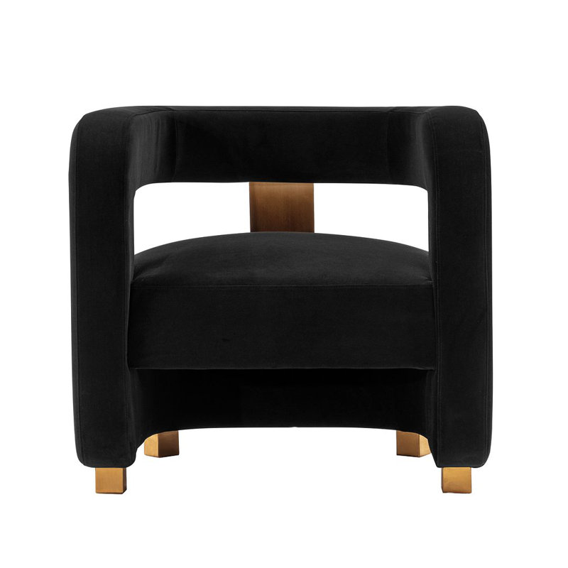 Amirah Modern Velvet Upholstered Pine Wood Accent Armchair in Black, Black Velvet