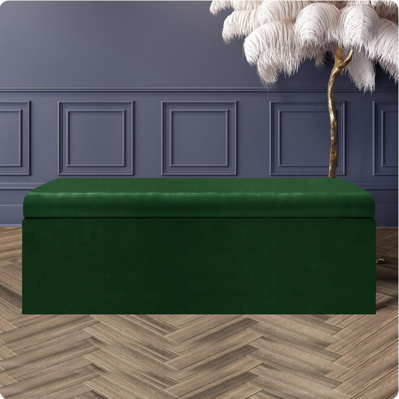 Safar Large Plush Velvet Ottoman Storage Box with Plain Lid Multi Functional Upholstered Blanket Box