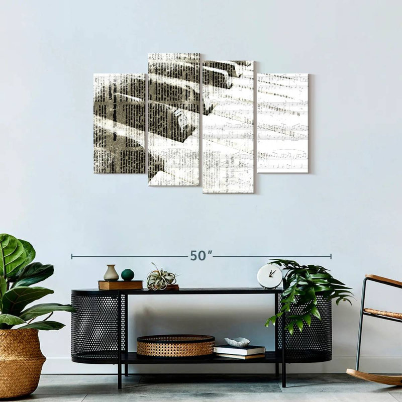 Notes de piano 4 pièces, H 27 po x l 43 po x P 1,25 po