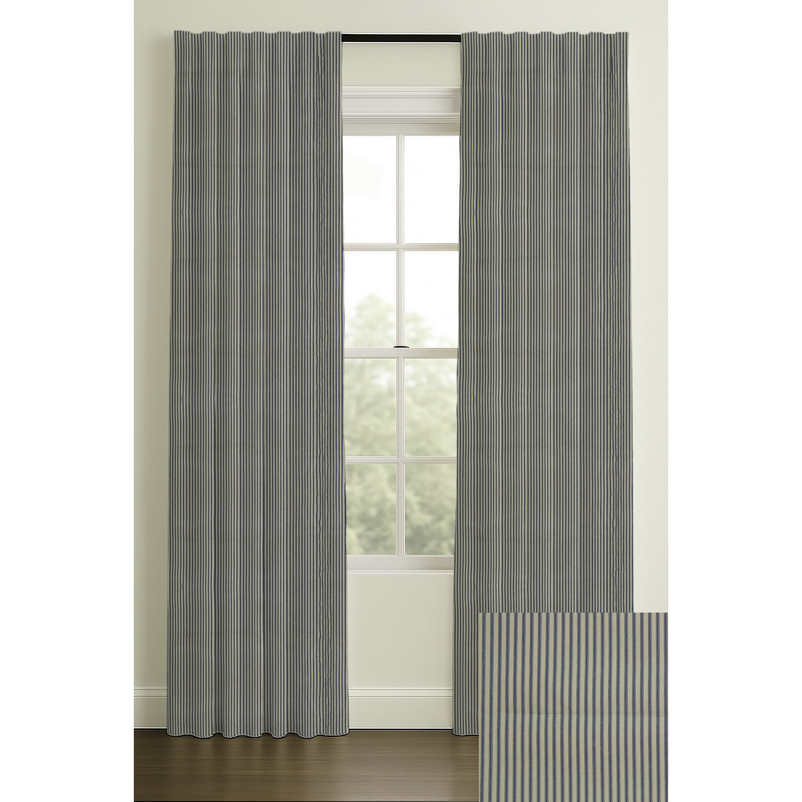 132" Rod Pocket/Back Tab Double Lining Cotton Monroe Dark Blue, 50" W x 108" L, Double, Rod Pocket