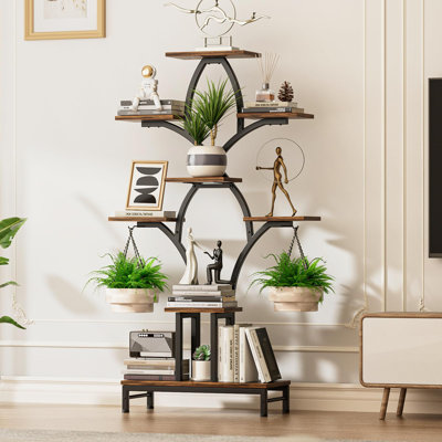 Plant Stand Indoor With 4 Grow Lights,63" Tall Plant Shelf,8 Tiered Corner Plant Flower Stands Display Shelves (White) by Arlmont & Co.