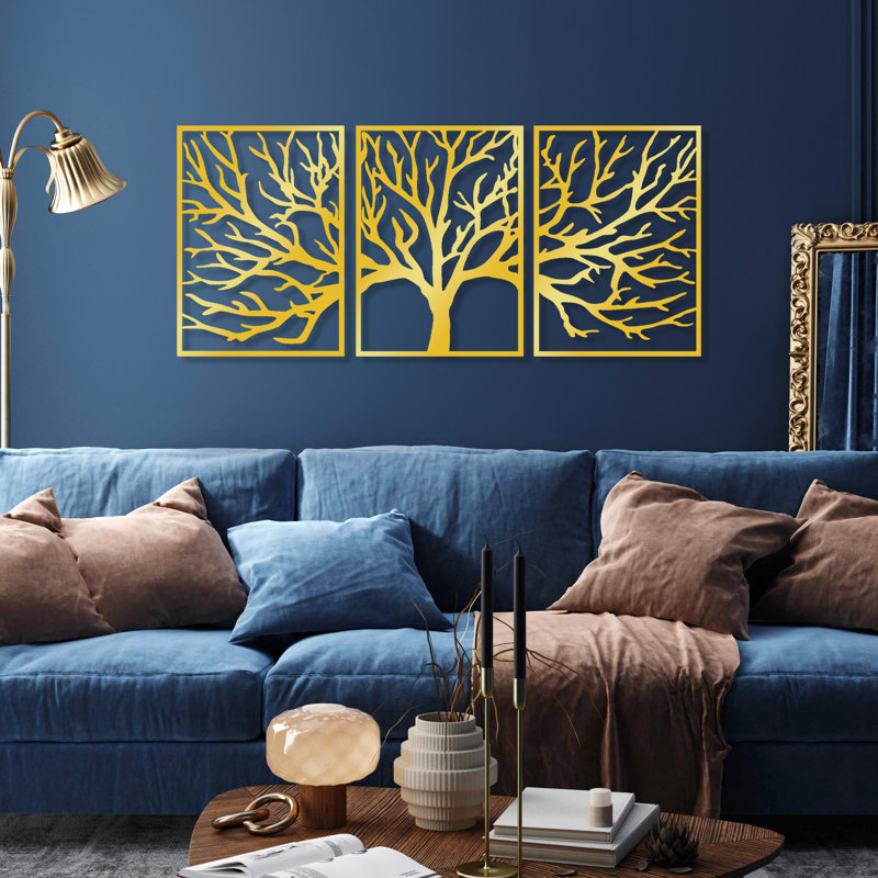 Elegant Decorative Metal Wall Accessory (3 Pieces), Gold Finish, 20.1 x 28.7 inches | Durable Metal Body, Thickness: 0.06 inches | Perfect for Home Decor, Living Room & Office, Adds a Touch of Luxury
