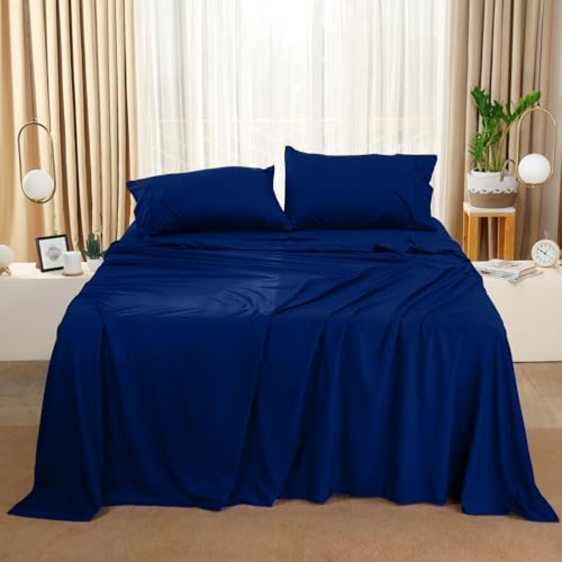 Full Sheet Set – 4 Piece Bed Sheets For Full Size Bed, Soft And Breathable Microfiber, Includes 1 Fitted Sheet, 1 Flat Sheet And 2 Pillowcases (Royal Blue)