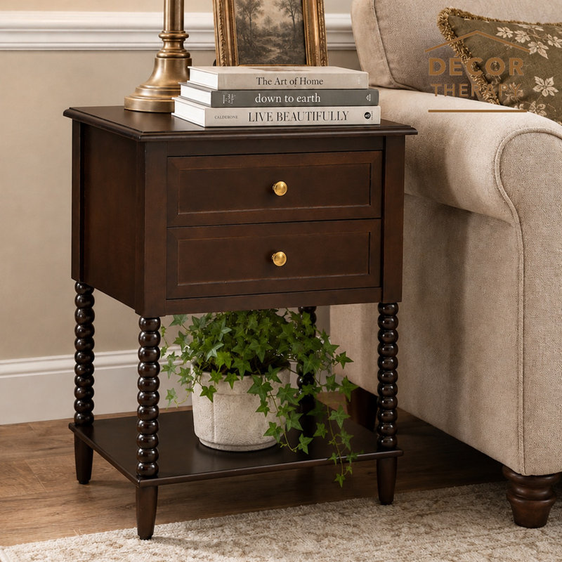  Table d'appoint à deux tiroirs Preston, table d'appoint traditionnelle avec deux tiroirs de rangement et tablette inférieure, table de bout ou de chevet classique pour le salon ou la chambre à coucher, Seadrift