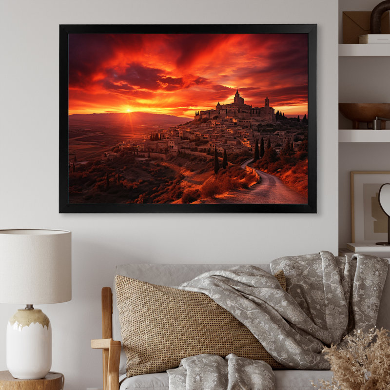 Kokou, Espagne, lever de soleil sur toile, H 16 po x l 32 po x P 1 po, Cadre simple noir
