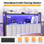 Tête de lit simple ou simple de taille XL, tête de lit tapissier réglable avec tablettes à 2 niveaux et panneau perforé avec stations de charge et lumières DEL, tête de lit moderne avec rangement en lin et gris clair-284266786-284266787