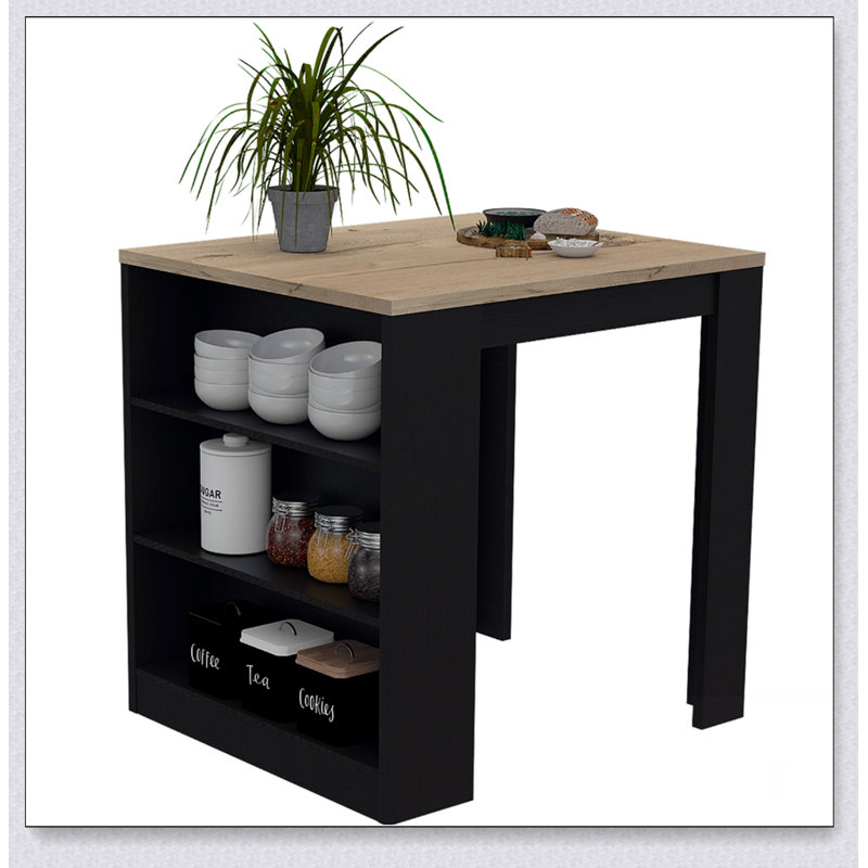 Elkins 3-Drawer Kitchen Island with Wengue and Pine Finish, Combining Modern Elegance and Ample Storage for a Functional Dining Space.