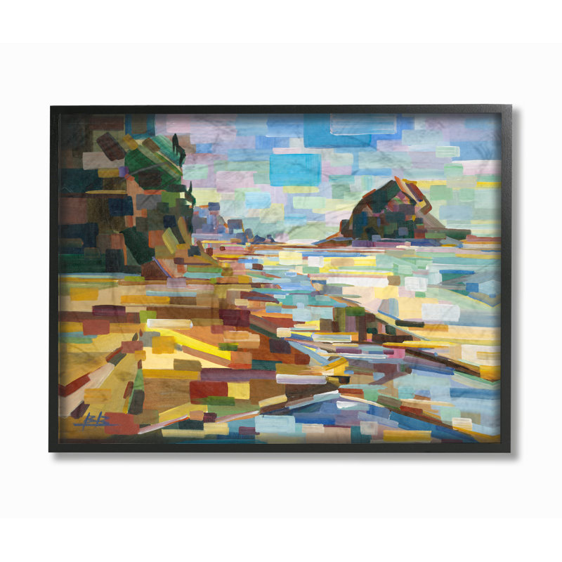 «Geometric Down East Rocky Coast», reproduction sur toile, H 11 po x l 14 po x P 1,5 po, Giclée encadrée noir minuit