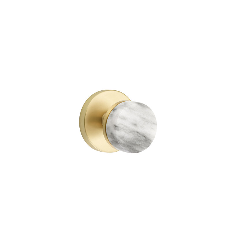 Select Round Knob with Round Rosette, Satin Brass