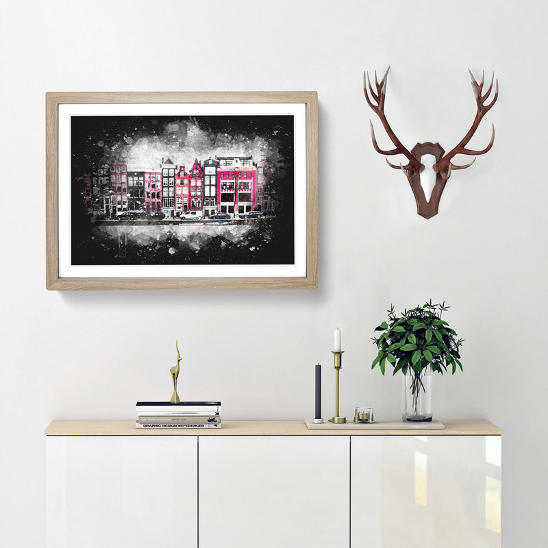Wintertime In Amsterdam Netherlands - Single Picture Frame Print on MDF, 45cm H x 63cm W x 2cm D, Oak Framed