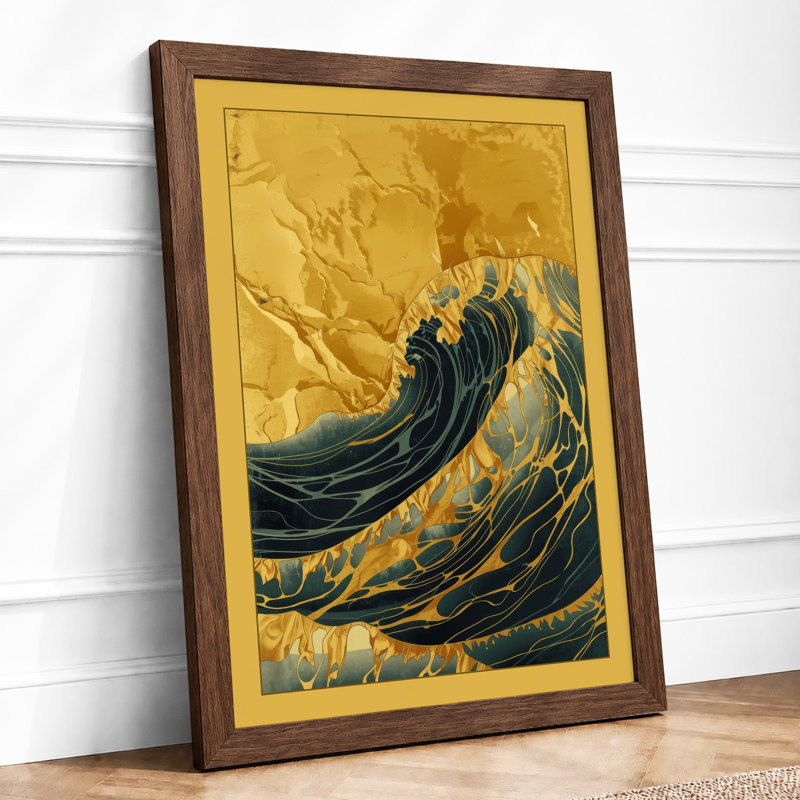 Cresting Wave Japandi - Framed Print, Walnut, A4 - 29.7 x 21.0 cm