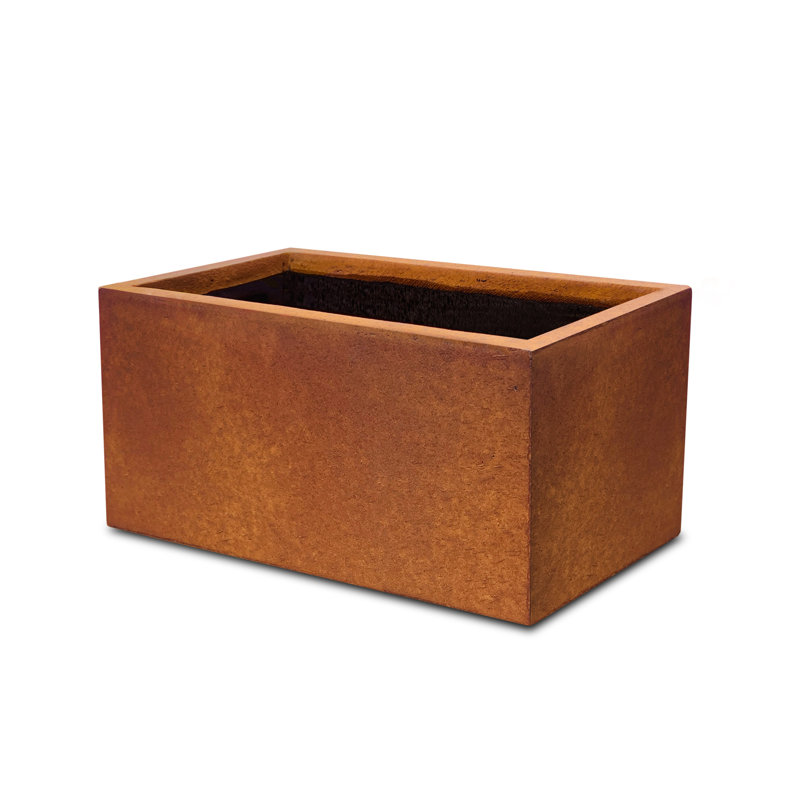 Jardinière longue rectangulaire en béton léger à finition en oxyde de fer de 23 po avec trou de drainage Kante