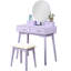 Coiffeuse et tabouret contemporains en bois violet - Style moderne avec miroir, bois d'hévéa massif, largeur de la table : 76,8 cm, structure en bois d'hévéa pour une stabilité optimale