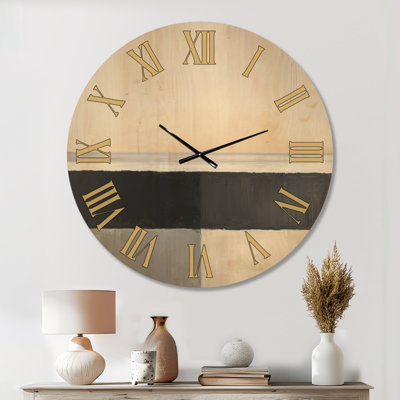 Horloge murale ronde minimaliste en bois massif couleur crème « Horizon du rivage tranquille »