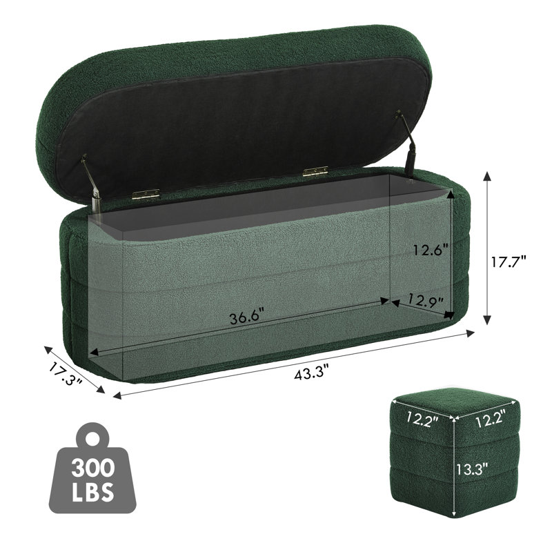 43.3'' Long Upholstererd Sherpa Storage Bench, Green