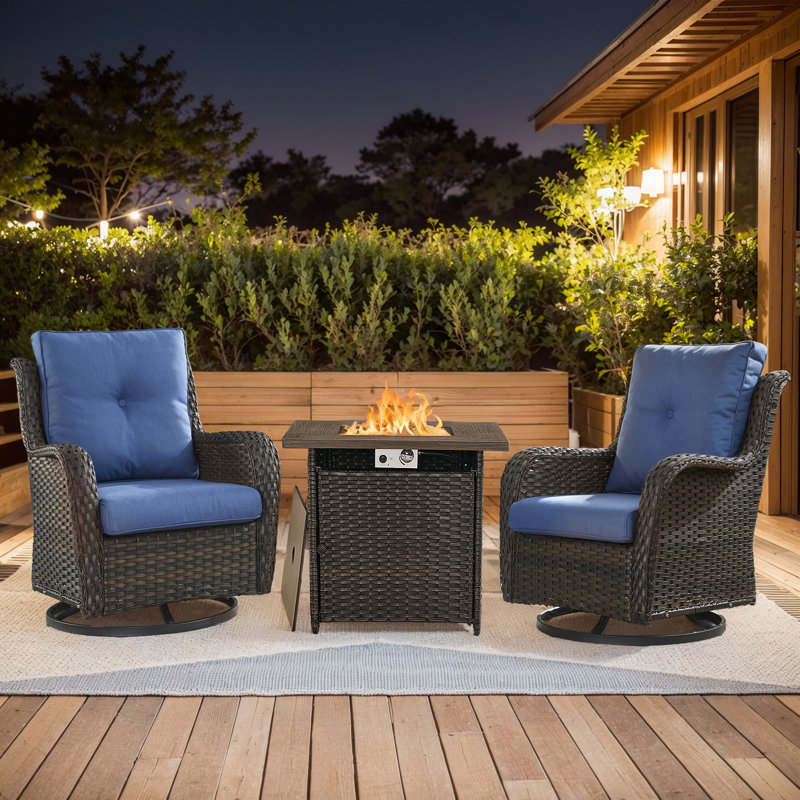 Carolina 2 - Person Outdoor Seating Group With Fire Pit, Blue, Brown