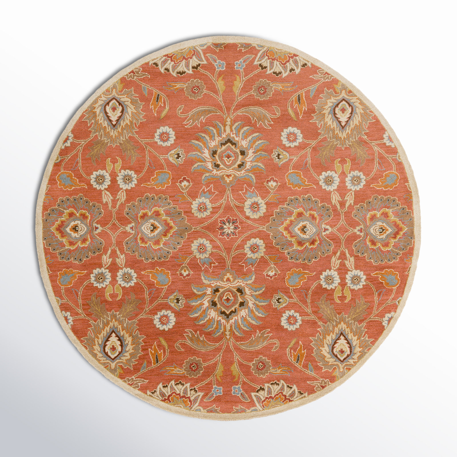 Arden Burnt Orange Hand-Tufted Wool Floral Rug, Round 9'9"