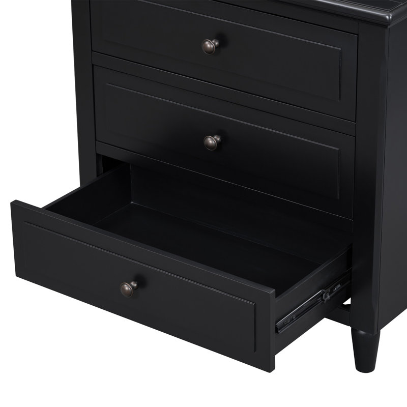 Table de chevet traditionnelle à 3 tiroirs avec pieds en bois massif Albers (ensemble de 2), Noir