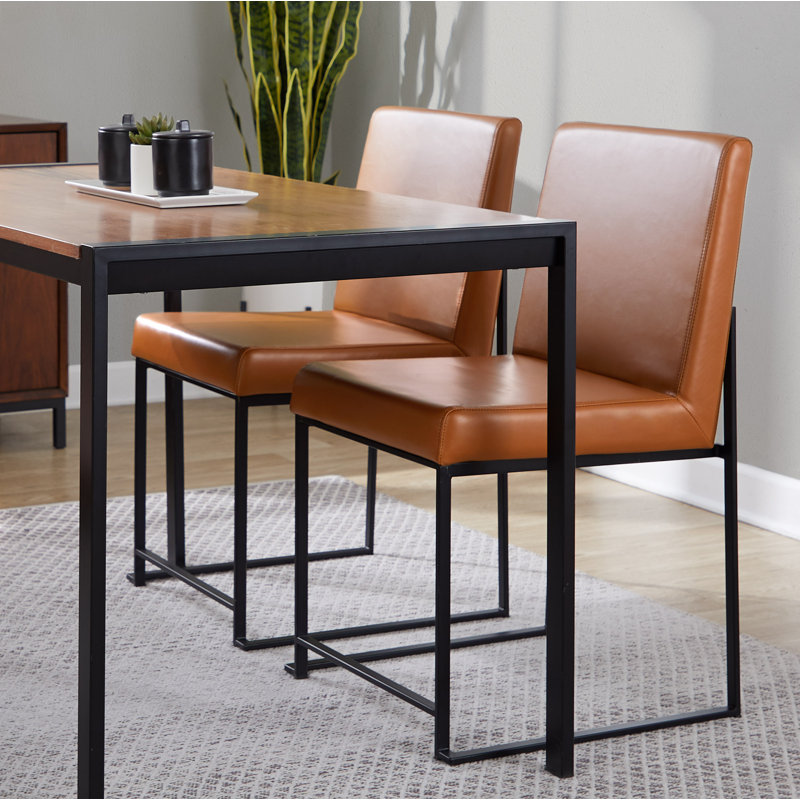 Ernestine 19.25'' H Upholstered Metal Side Chair, Black, Camel Faux Leather