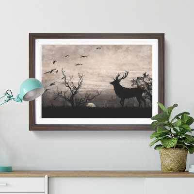 Stag Deer with Birds - Picture Frame Graphic Art Print