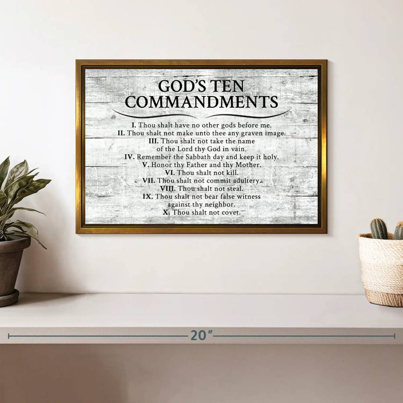 Ten Commandments Gray, Floating Frame Gold, 13" X 9"