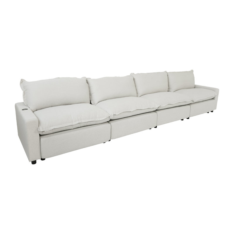 4-Piece Modular Linen Power Reclining Sectional Sofa With Zero-Gravity, Beige
