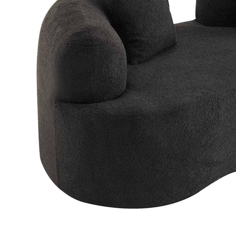66.9" Curved Loveseat Sofa Teddy Fabric Compression Couch for Small Spaces, Black