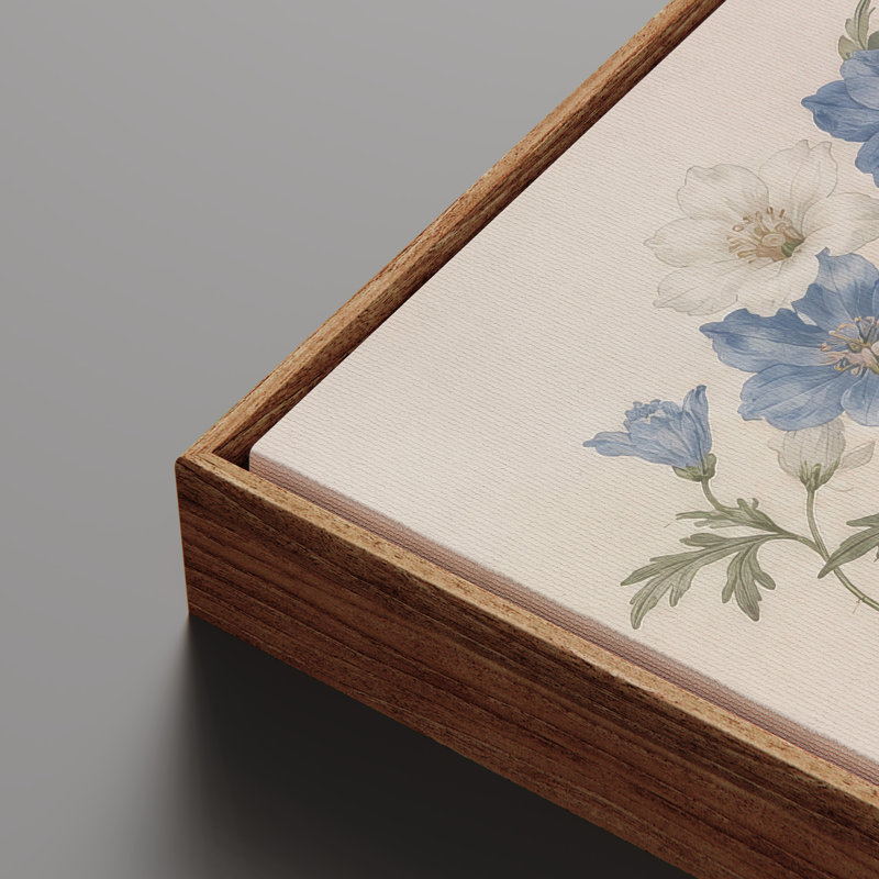 Art mural encadré sur toile - Branche florale bleue élégante sur fond neutre - 16 po x 24 po, 24 po x 36 po, Natural