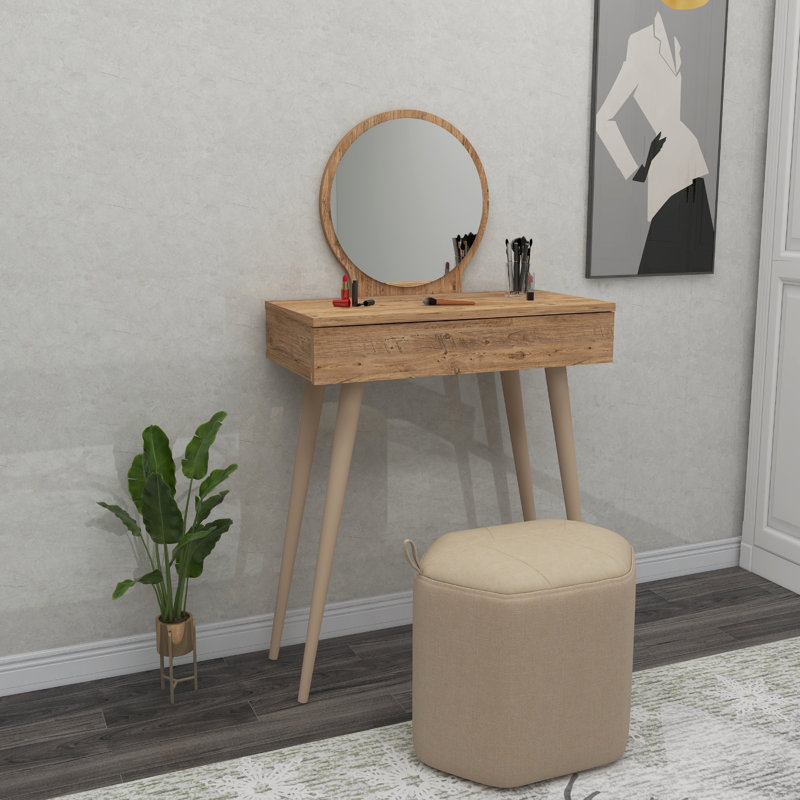 Dresuar Table with Mirror and Drawer Kristina, Atlantic Pine