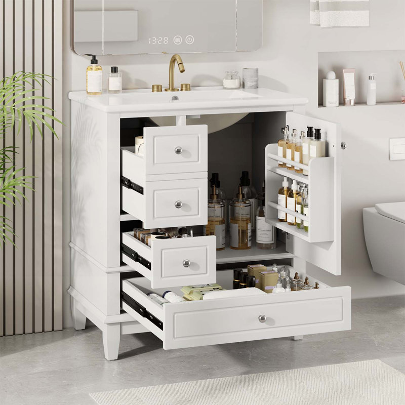 Bathroom Vanity with Sink,One Door,Three Drawers,Durable and Stylish Storage Solution, White